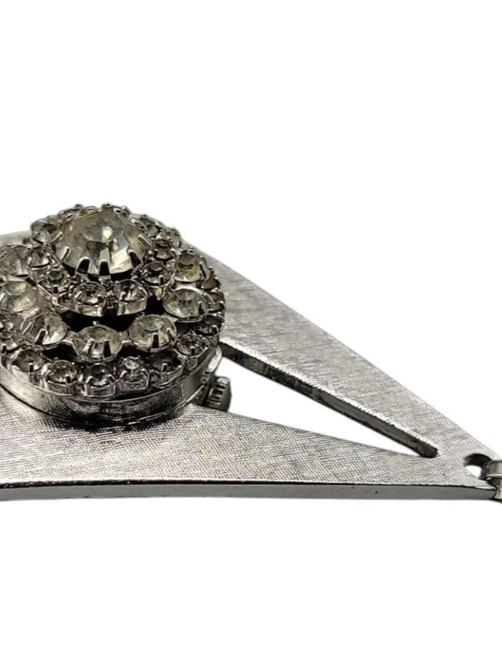 Schiaparelli Pendant Watch Vintage Rhinestone Cluster Top Silver Tone Rare Find